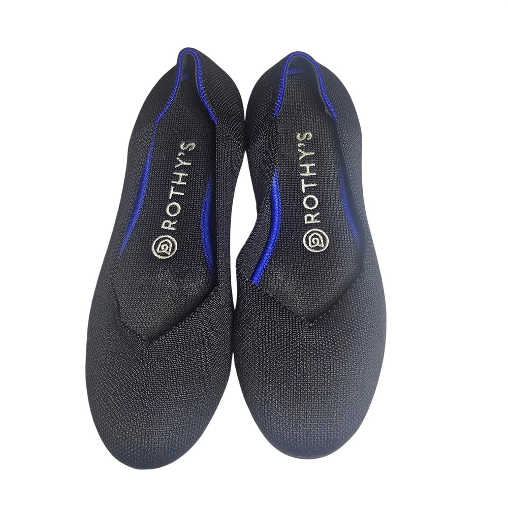 Rothys The Flat Black Knit Flats Womens Size 7 Sustainable Shoes EUC